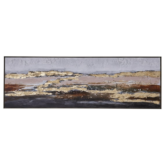 59" x 20" Handmade Foiled and Brushstrokes Geode Framed Wall Art with Gold Frame, by DecMode