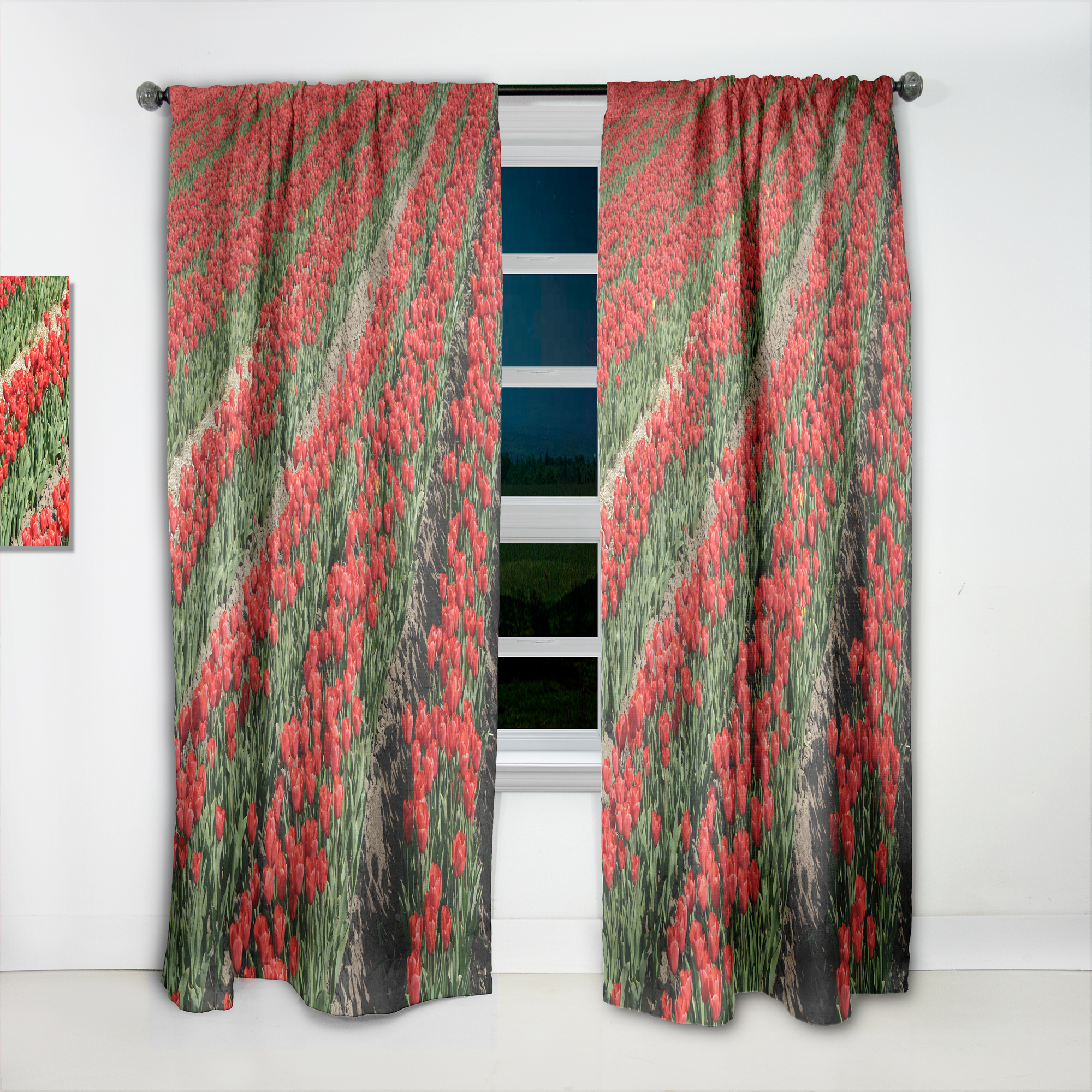 Designart 'Rows of Red Tulip Flowers' Floral Curtain Panel