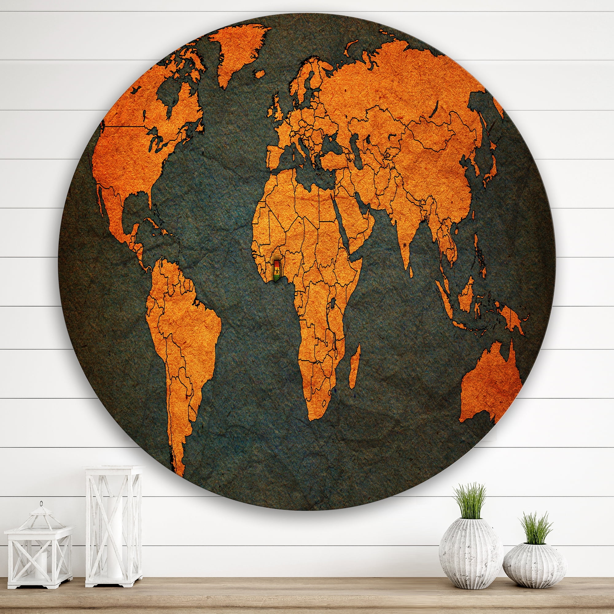 Designart 'Ancient World Map of Africa' Vintage Circle Metal Wall Art 36x36 - Disc of 36