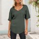 thumbnail image 2 of Sudadera con capucha de manga corta de punto de verano de color liso para mujer: cuello en V, capucha con cordón y tejido ligero para uso informal., 2 of 6