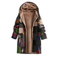 thumbnail image 2 of Stichou Women's Winter Ethnic Style Patchwork Sherpa Fleece Lined Hooded Jacket Plus Size Fluffy Warm Outwear with Pockets Navy S, 2 of 6