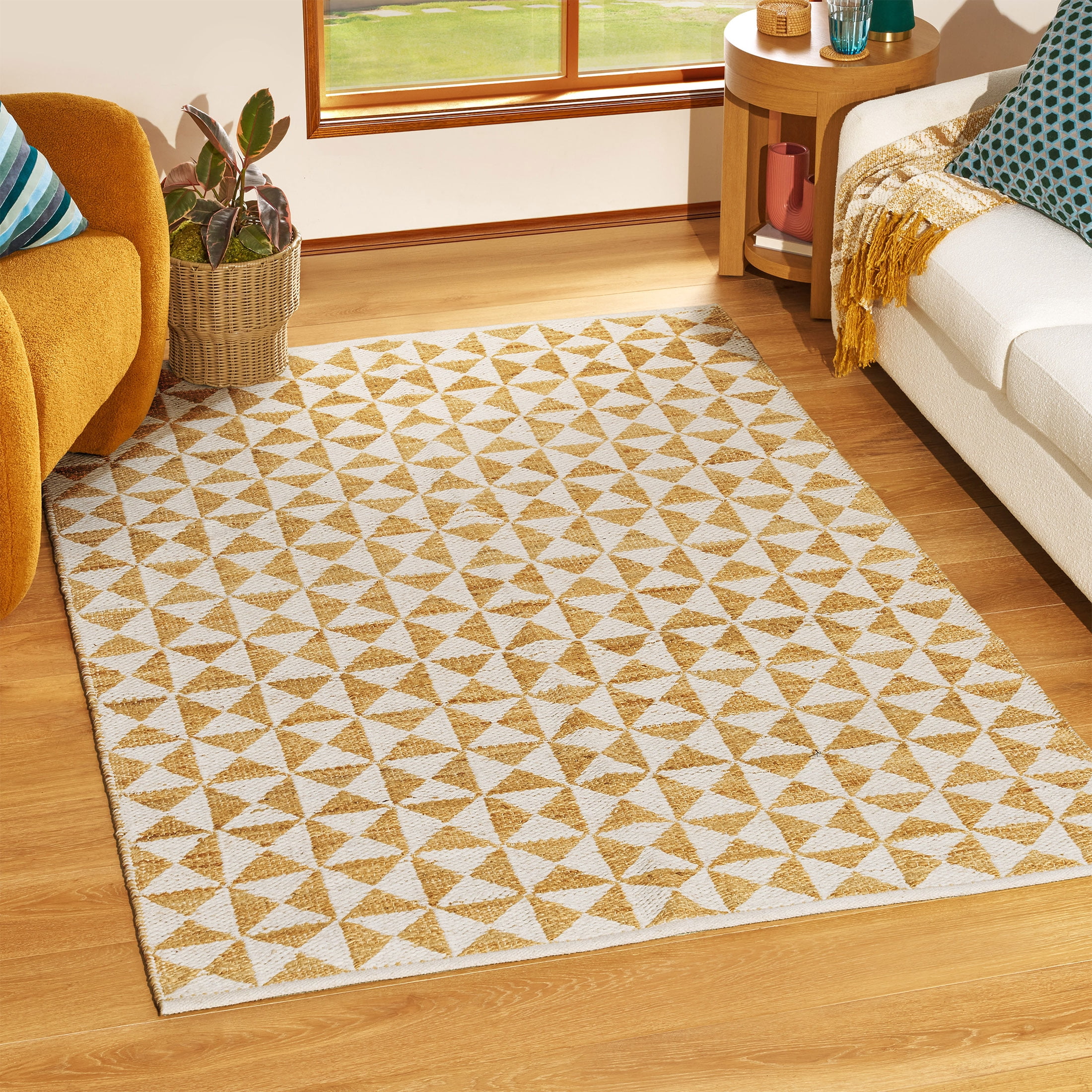 Beautiful Beige Jute Geometric Indoor Area Rug by Drew Barrymore, 8' x 10'
