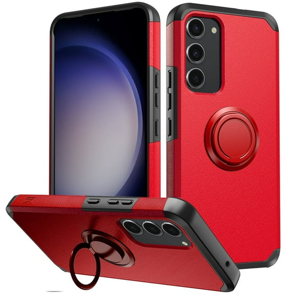 For Samsung S23 FE 5G Tough Strong Hybrid With Ring Stand Case Cover - Red