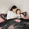 thumbnail image 4 of Manfei Princess Black Bow Bedding Comforter Set 7-Piece, Chic Lattice Ribbon King Bedding Sets, Vintage Pink Blossom Bed Sheets, Super Cozy Room Decor, 4 of 8