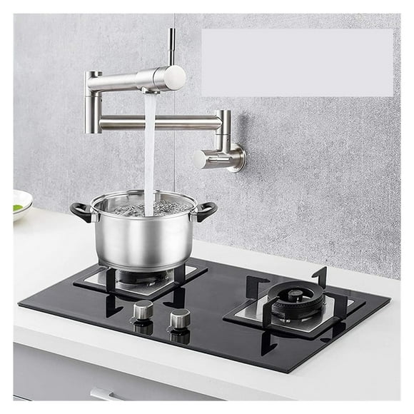 Pot Filler Double Joint Spout Folding Stretchable Arm Wall Mount Kitchen Faucet Single Hole 2 Handle Stainless Steel Sink Faucet ,Easy Opearte