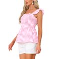 thumbnail image 4 of INSPIRE CHIC Women's Gingham Peplum Top Square Neck Sleeveless Summer Plaid Blouse XS Light Peach Color, 4 of 5