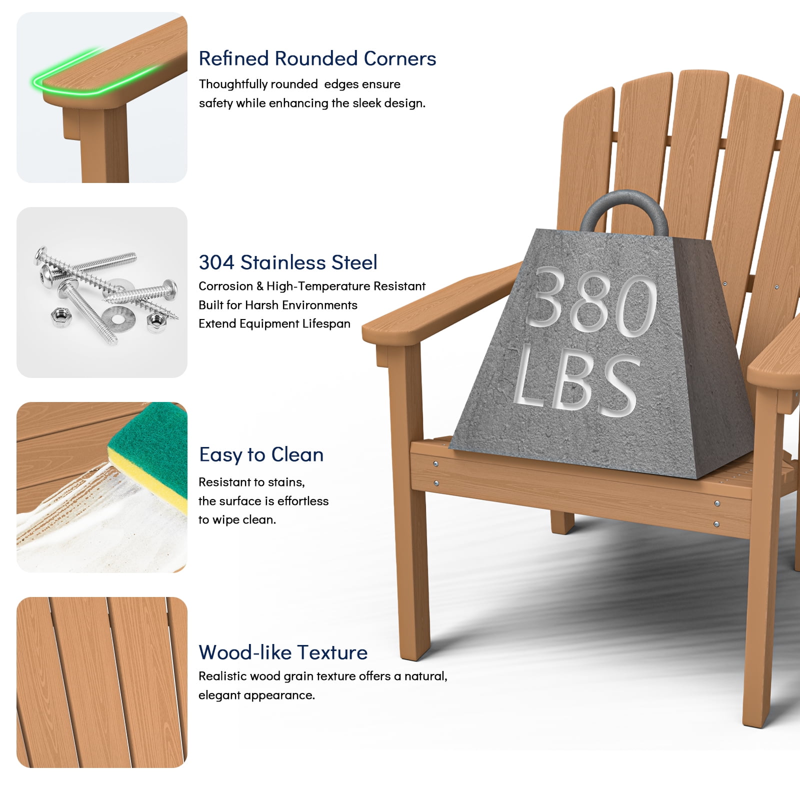 Cobiod Stackable Adirondack Chairs Set of 2, HDPE All-Weather Patio Chairs, Wood Grain Ergonomic Outdoor Chairs, Cedar