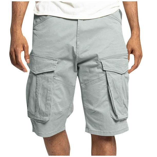 Pantalones Cortos de Hombre de Cintura Elástica con Bolsillos de Color Sólido Pantalones de Ropa de Trabajo Casual, Moda Suelta Pantalones Cortos de Algodón para Correr, Trabajo Y Diario