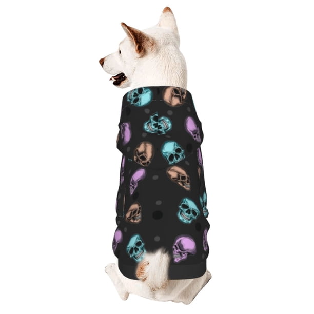 Balery purple cyan brown Skull Sudadera con Capucha para Perros Pequeños – Ropa para Mascotas, Disfraz para Perros y Gatos, Ideal para Fiestas y Cosplay-Medium
