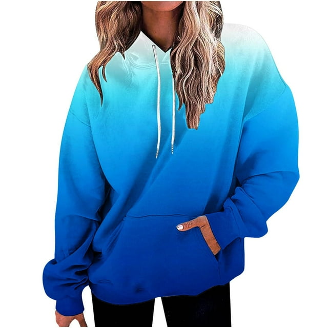 awzxde Chandails à Capuchon Grande Taille pour Femmes Mode Uni à Capuche avec Cordon et Poche Chandail à Capuchon Bleu,m