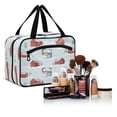 thumbnail image 6 of Travel Hanging Toiletry Bag with 4 Zipped Compartments Waterproof Makeup Accessories Spacious Cosmetic Bag Watercolor Snowman and Red Barn Large, 6 of 9