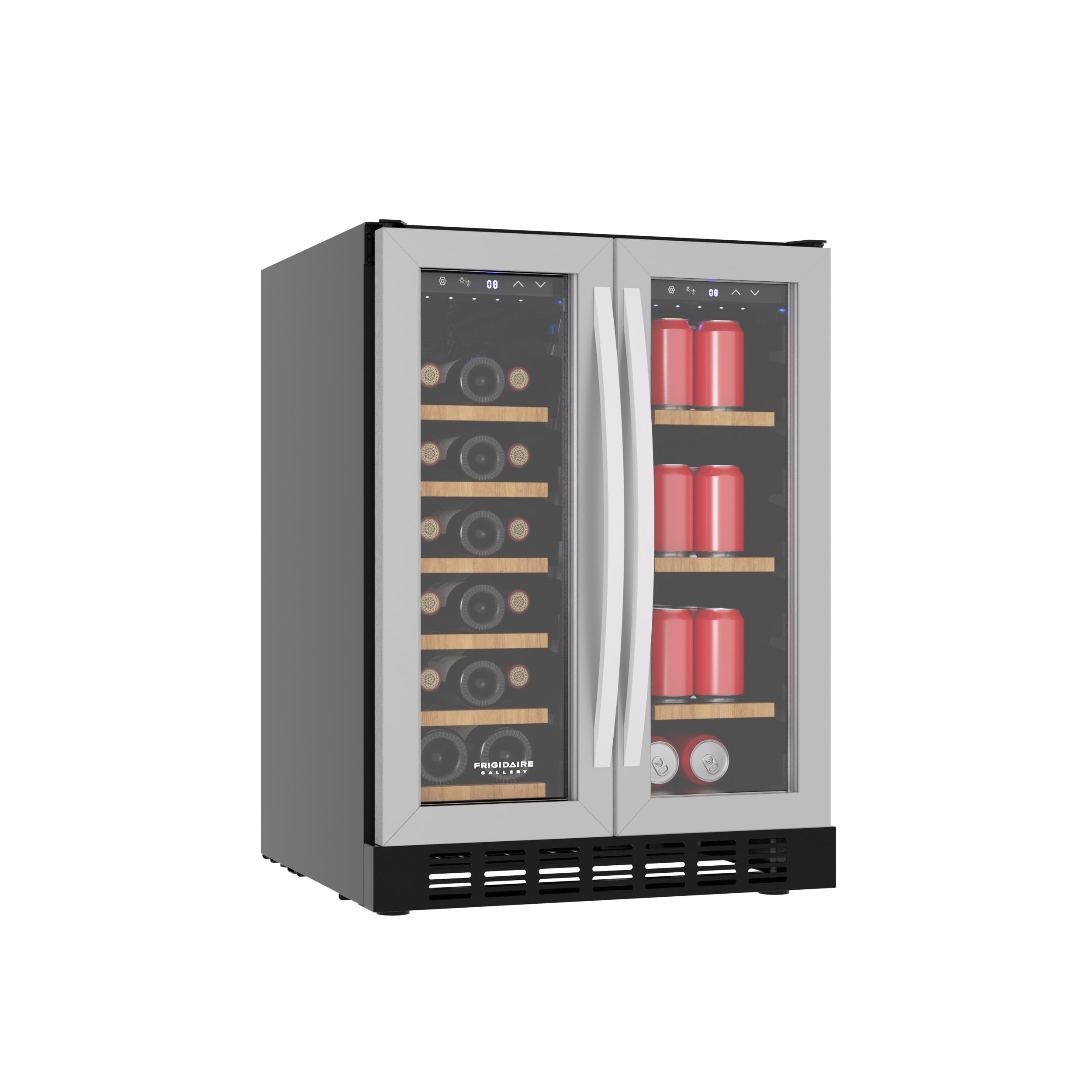 Frigidaire Gallery 24" Beverage Refrigerator, Dual Zone Cooler with Glass Door, Holds 41 Cans & 18 Bottles, Built in or Freestanding Under Counter Beverage Fridge with LED Lights
