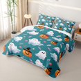 thumbnail image 3 of Manfei Kawaii Watercolor Ghost Quilt King for Boys Girls, Teal Halloween Pumpkin Candy King Coverlet Set, 3 of 7