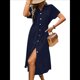 thumbnail image 1 of Vestido Informal de Verano para Mujer, de Color Liso, con Mangas , Botones y Cuello en V, con Bolsillos. Azul Marino S, 1 of 10