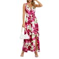 thumbnail image 3 of Biekopu Women´s Flower Print Sleeveless V-Neck Long Dress Summer Holiday Slit Dress with Belt, 3 of 8