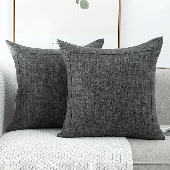 Jepeak Pack of 2 Throw Pillow Covers Burlap Linen Cushion Cases, Home Decorative Farmhouse Solid Square Pillow Covers for Bed Sofa Couch Chair (18x18 inches, Charcoal Grey)