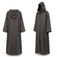 thumbnail image 3 of Halloween Hooded Robe Cloak, Men's Brown Tunic Cosplay Costume, Medieval Themed Jedi Knight Cape for Adults - Size S, 3 of 9