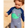 thumbnail image 3 of Baby Infant Boys Swimsuit One-Piece with Sun Hat Long Sleeve UPF 50+ Rash Guard Swimwear for Boys 3-24 Months, 3 of 7