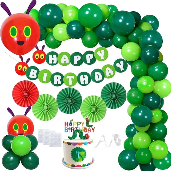 Green Hungry Caterpillar Balloon Arch Kit, 46Pcs Latex Happy Birthday Party Decorations Balloon Garland Kit for Birthday Baby Shower Caterpillar Themed