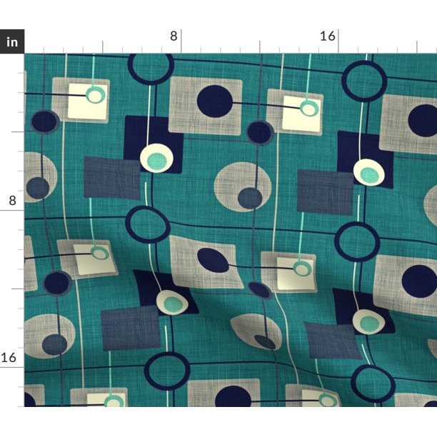Spoonflower Fabric Orbs Squares Emerald Blue Abstract Vintage Fifties
