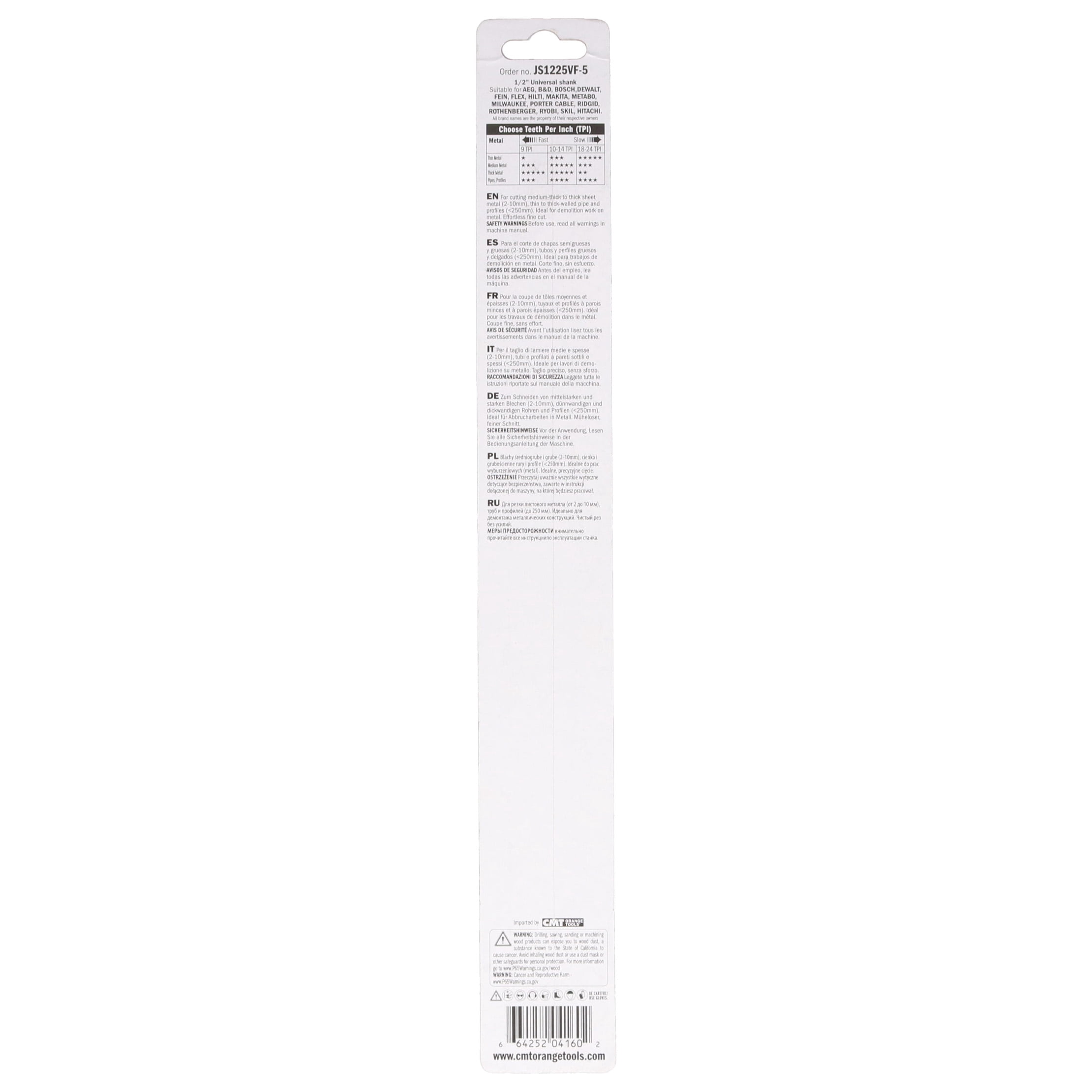 CMT JS1225VF-5 10-14 TPI 5-Piece 11-Inch Bimetal Saw Blades for Reciprocating Saws