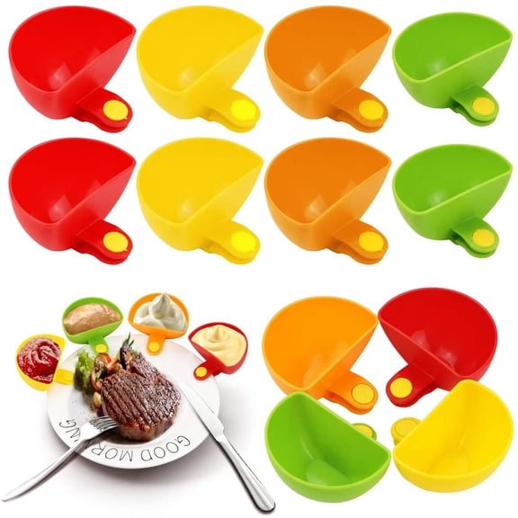 Dip Clips for Plates, 12-Pack Clip-On Sauce Cups – Plate Attachable Dipping Bowls for Condiments, Appetizer Platter Holders for Parties, Picnics and Everyday Meals