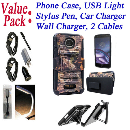 Value Pack Cables Chargers + for Motorola moto Z 2016 Z DROID Case Phone Case Belt Clip Holster Double Kickstands Armor Hybrid Shock Shield Bumper Cover