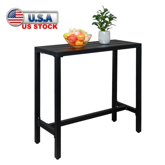 Tcbosik Bar Table with Iron Frame, Console Table with Adjustable Foot Pad for Narrow Space, Living Room, 40"L x 15.6"W x 37"H, Black