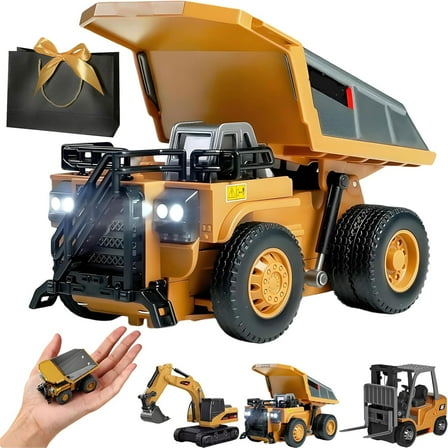 Microcrew Mini RC Construction Series – Pocket Dump Truck, Excavator & Forklift Set, 1/64 2.4GHZ Mini RC Car Engineering Vehicle Desktop Toys (Dump Truck)