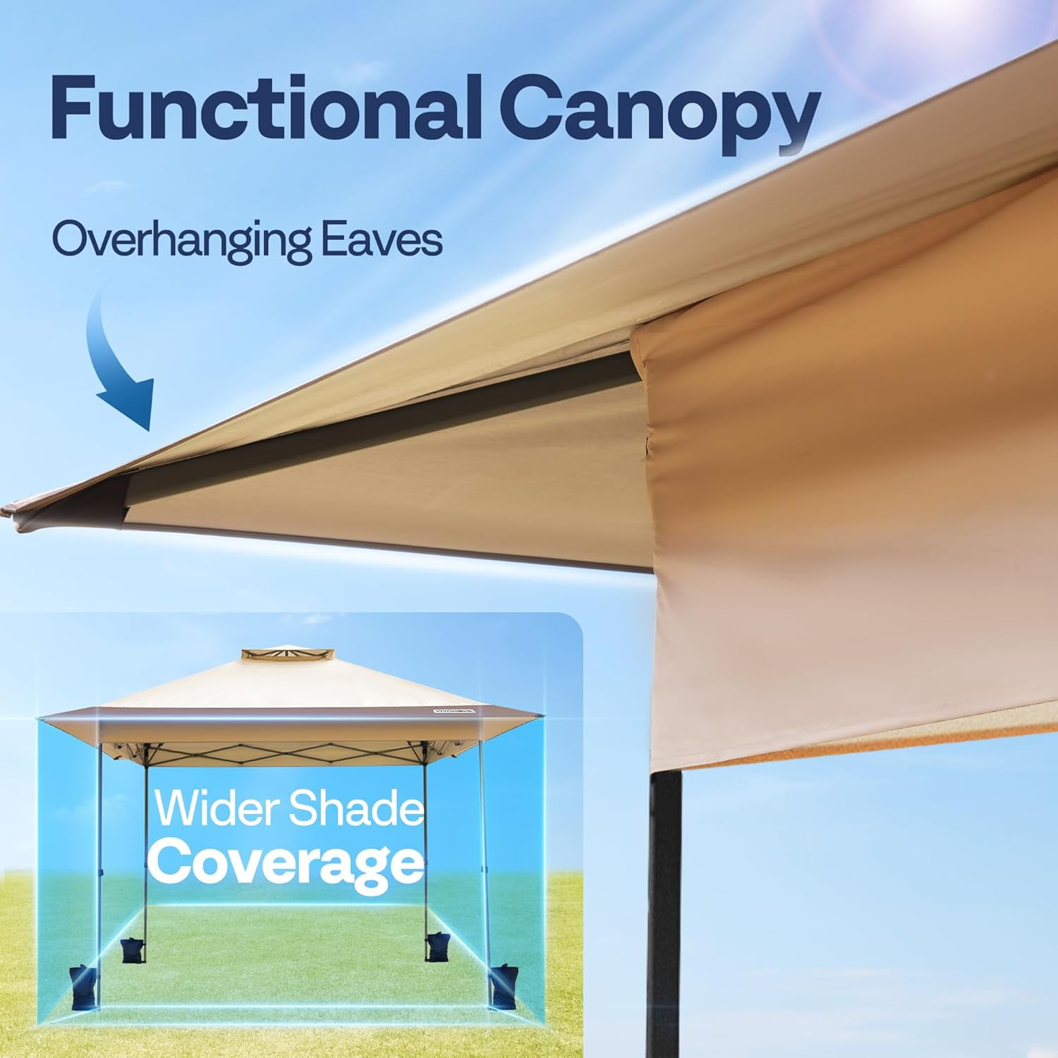 SPECSTAR 10x10ft Pop Up Gazebo Tent One Push Setup Canopy Tent Heavy Duty with Wheel Carry Bag and 4 Sandbags, 2 Tiers Roof for Patio Garden Backyard, Beige