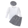 thumbnail image 1 of xiaxaixu Ensemble 3 Pcs pour Fille Automne Manches Longues Col Rond Jupe Pied-de-Poule Béret Vêtements Élégants, 1 of 9