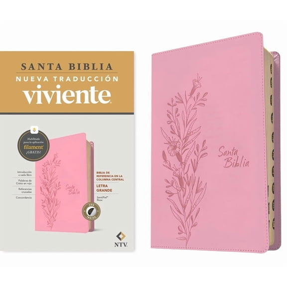 Biblia de Referencia En La Columna Central Ntv, Letra Grande Con Filament (Sentipiel, Rosa, Índice, Letra Roja), (Hardcover)