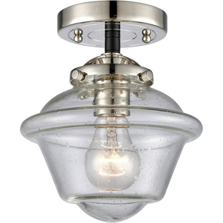 

Black Polished Nickel Tone Semi Flush 8 Wide Seedy Glass Steel/Cast Brass Medium Base LED 1 Light Fixture