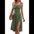 thumbnail image 1 of Vestido de Verano de Lunares para Mujer, con Tirantes Finos, Corte Entallado y Abertura Lateral, Vestido de Corte A Verde S, 1 of 8
