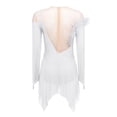 thumbnail image 7 of renvena Women Ruched Detail Lyrical Dress Irregular Mesh Hem Ballet Tulle Skirt Leotard Figure Skating Dress White S, 7 of 7