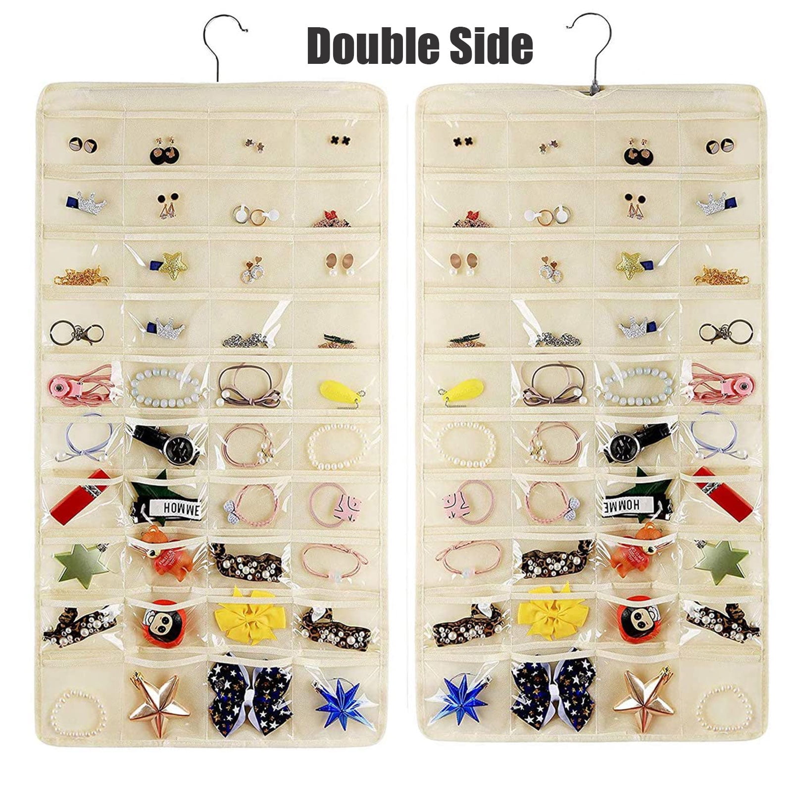 80 Pocket Double Side Hanging Jewelry Organizer Accessories Holder