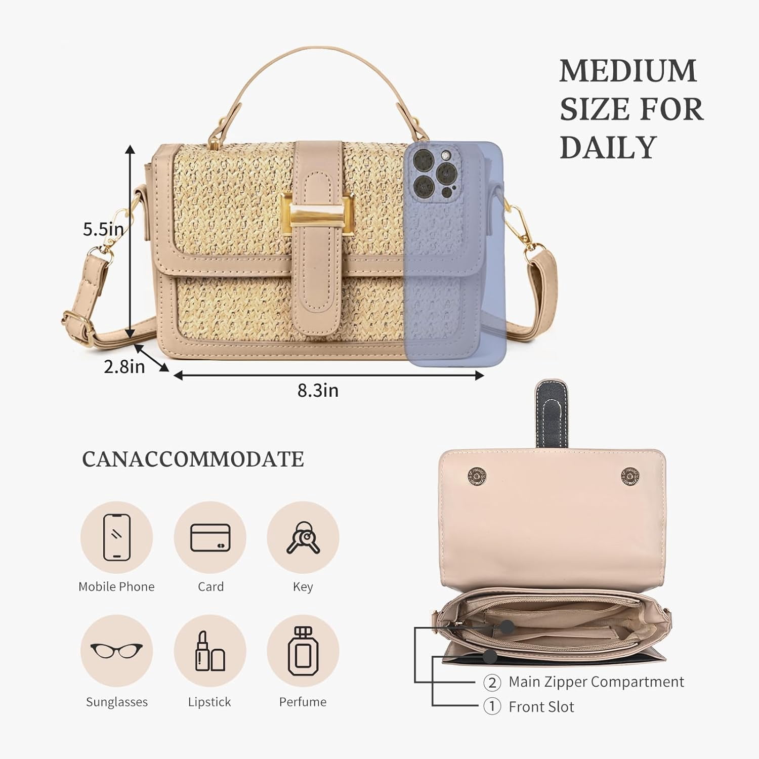 CAILDANL Straw Crossbody Bags for Women Summer Straw Clutch Bag Woven Beach Purse Vacation Handbags