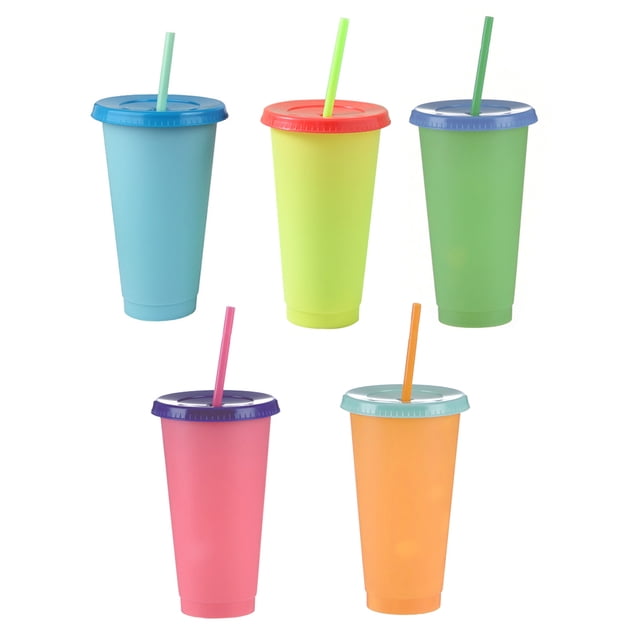 Tazas de agua de plástico que cambia de color de temperatura taza de paja bebida fría taza de café para niños adultos 5 piezas tholdsy HA003525-00