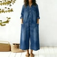 thumbnail image 5 of Chuancc Women's Jumpsuits Elegant Business Casual Button Down V Neck Long Sleeve Strap Straight Long Pants With Pockets Blue 2XL, 5 of 7