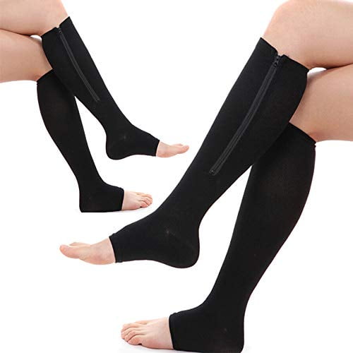 Zipper Compression Socks XXXL Size (2 Pairs) Zippered Open Toe Zip