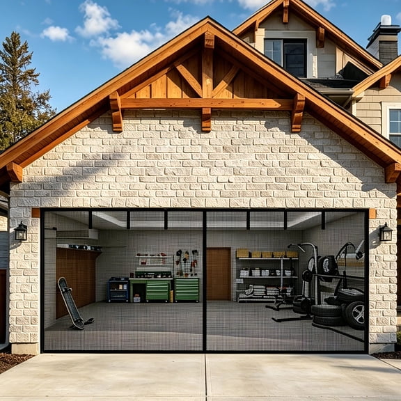 Garage Door Screen, 16x7 Ft Magnetic Closure Heavy Duty Weighted Bottom Garage Screen Doors for 2 Car Garage, Fiberglass Mesh Anti Annoying Animal Out