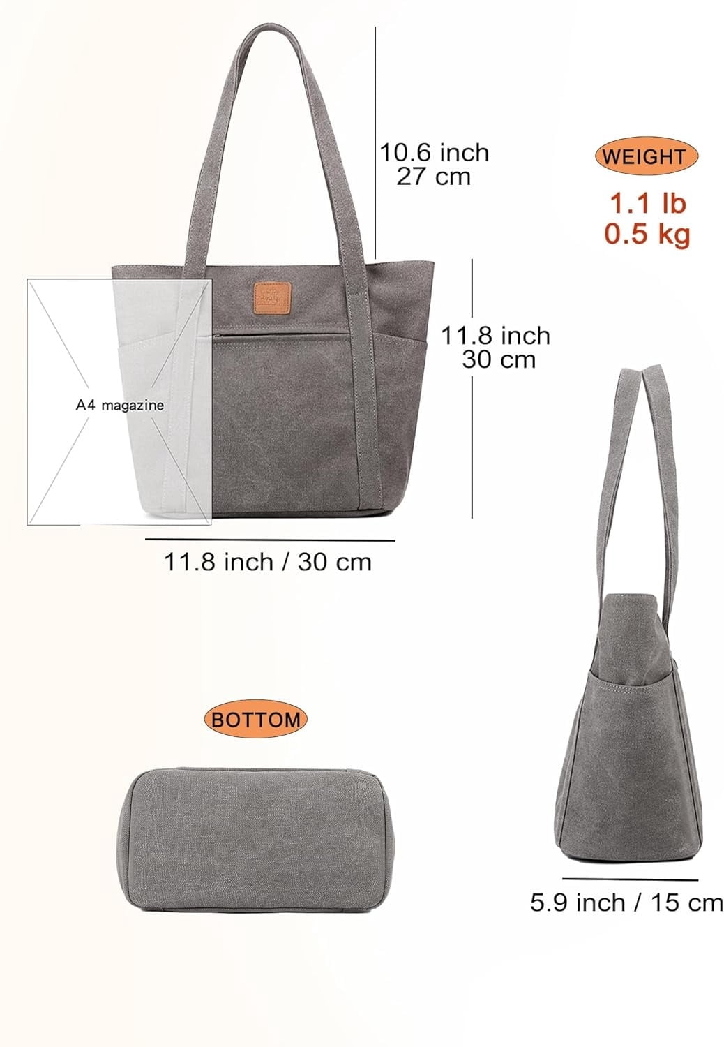 Omlopp Womens Shoulder Handbags Heavy Duty Canvas Work Tote Retro Bucket Bag-Burgundy