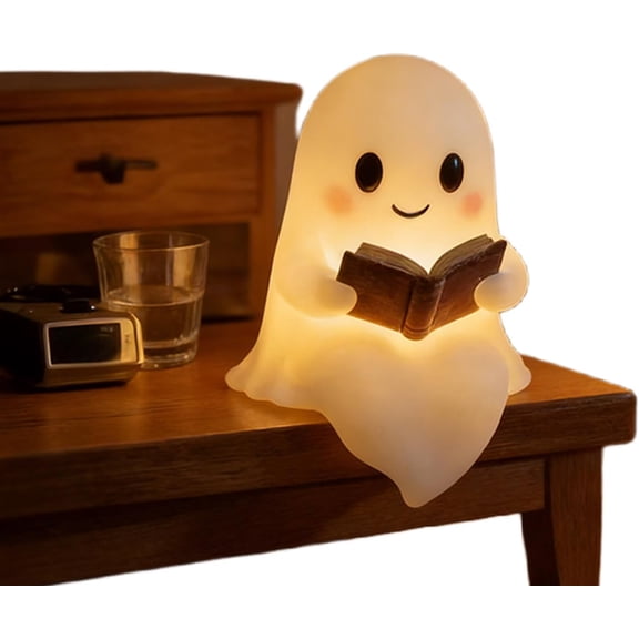 Ghost Night Light Halloween Decoration, USB Warm White Resin Lamp, Tabletop Ornament, 1-Pack