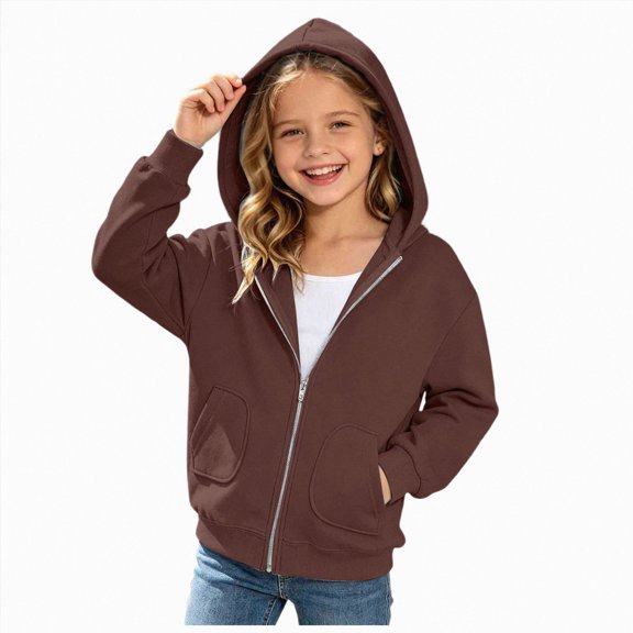 Gubotare Girls Zip Up Hoodie Kids Fashion Oversized Sweatshirt Jacket With Pockets Lightweight Preppy Sweatshirts 5-14 Years (Coffee, 10-11 Years)