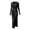 Black, variant on Tqcoqu Women's Solid Ribbed Knit Maxi Dresses,Lapel V Neck Long Sleeve Slim Fit Dress,Side Slit Business Elegant Maxi Dress,Army Green Women's S-XXL