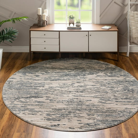 Unique Loom Oasis Collection Area Rug - Water (7' Round Gray/Ivory)