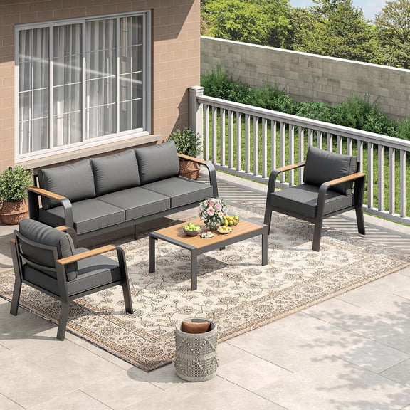 Aluminum Patio Furniture Set for 5, Modular Outdoor Conversation Set with Coffee Table,All-Weather Metal Sectional Sofa for Poolside, Balcony, Deck, Backyard,Dark gray