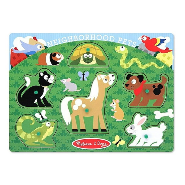 Melissa & Doug Neighborhood Pets Wooden Peg Puzzle (6 pcs) - Walmart.com - Walmart.com