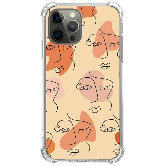 Line Art Face Case Compatible with iPhone 12 Pro Max,Unique Art Design TPU Shock-proof Full Cover
