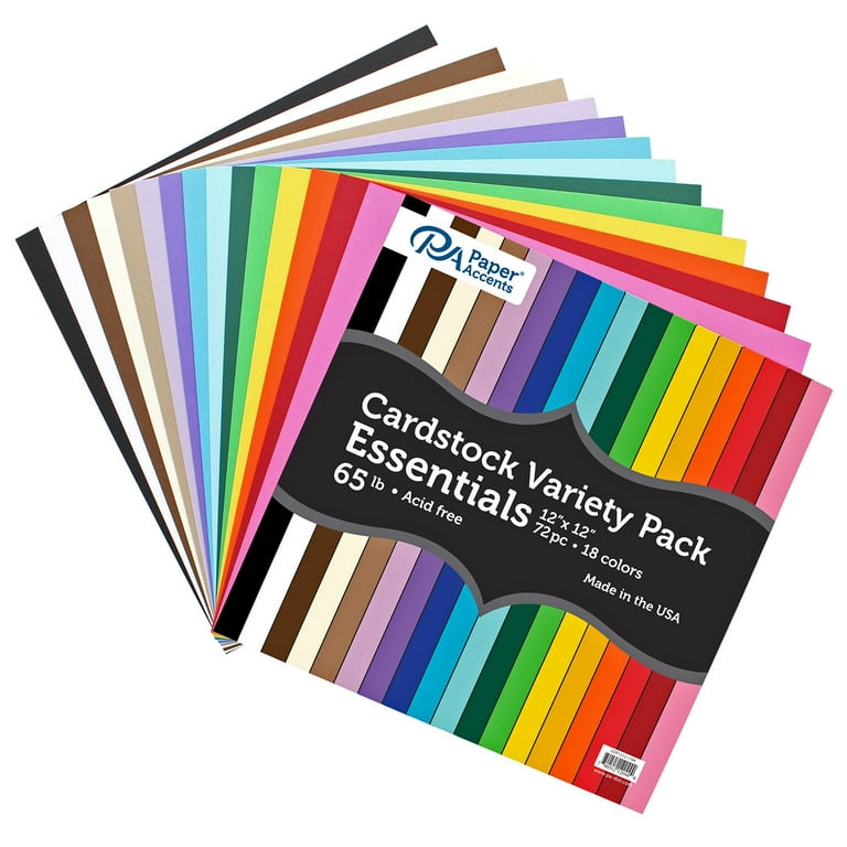 Accent Design Paper Accents Cardstock Variety Pack, 65lb, 12x12, Color  Assortment, heavyweight colored cardstock paper for card making,  scrapbooking, printing, quilling and crafts, 72 pieces 